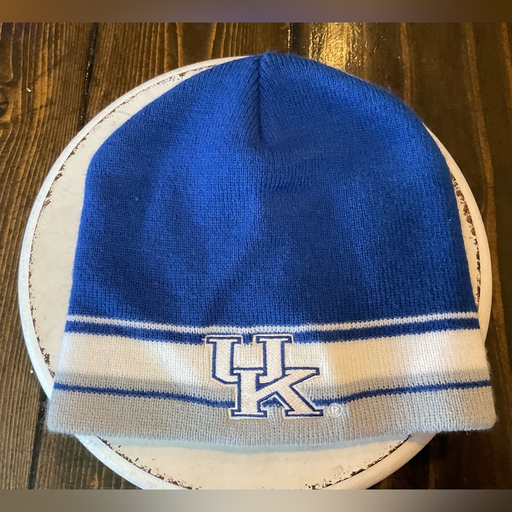 Blue and White Knit Beanie